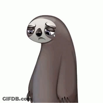 A Cartoon Sloth With A Sad Look On His Face Is Standing On A White Background . GIF