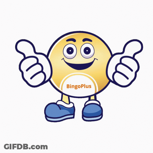 A Cartoon Smiley Face Giving A Thumbs Up With The Word Bingoplus On It GIF