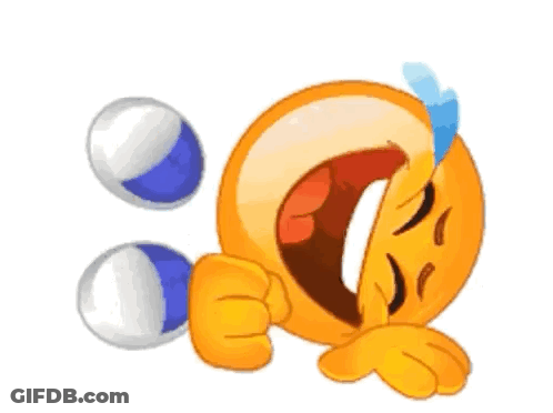 A Cartoon Smiley Face Is Laughing And Crying With Tears Coming Out Of His Eyes . GIF