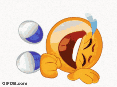 A Cartoon Smiley Face Is Laughing With Tears Running Down His Face GIF