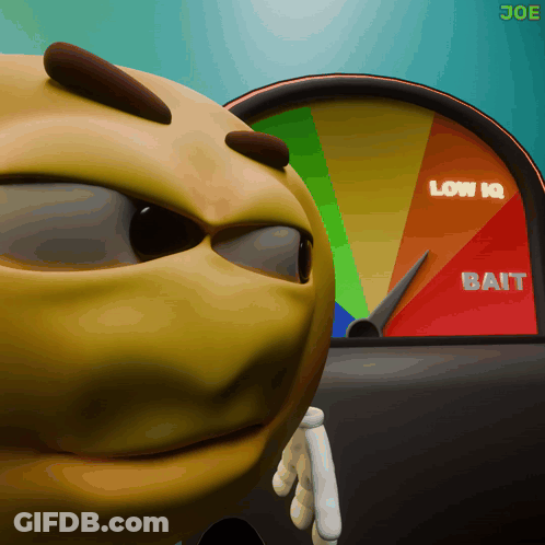 A Cartoon Smiley Face Is Standing In Front Of A Gauge That Says Low Iq GIF