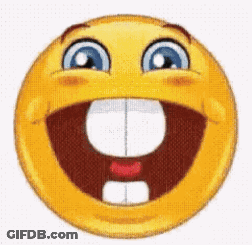 A Cartoon Smiley Face With A Big Smile And Missing Teeth GIF