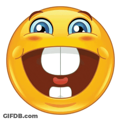 A Cartoon Smiley Face With A Big Smile And Missing Teeth GIF