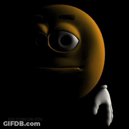A Cartoon Smiley Face With A Black Background And The Words Joe Coin On Eth GIF