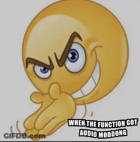 A Cartoon Smiley Face With A Caption That Says When The Function Got Audio Moddong GIF