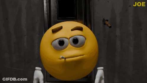A Cartoon Smiley Face With A Cigarette In Its Mouth And The Word Joe Below It GIF