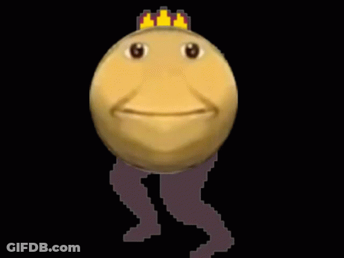 A Cartoon Smiley Face With A Crown On Top Of It . GIF