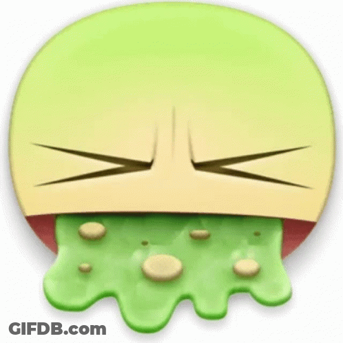 A Cartoon Smiley Face With A Green Liquid Coming Out Of It 'S Mouth . GIF