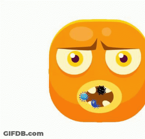 A Cartoon Smiley Face With A Mouth Open And A Few Bacteria On It . GIF