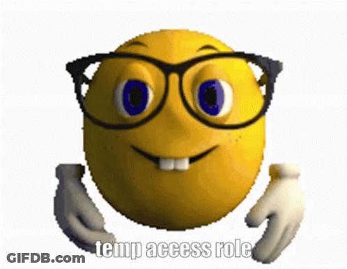 A Cartoon Smiley Face With Glasses And The Words Temp Access Role Below It GIF