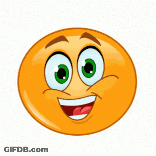 A Cartoon Smiley Face With Green Eyes And A Smile GIF