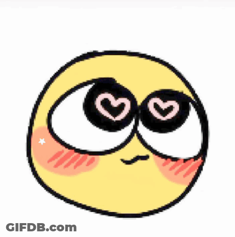 A Cartoon Smiley Face With Heart Shaped Eyes And A Blush On Its Cheeks . GIF