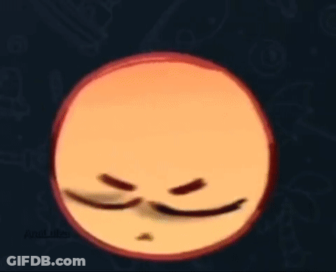 A Cartoon Smiley Face With Purple Eyes And A Heart On It . GIF