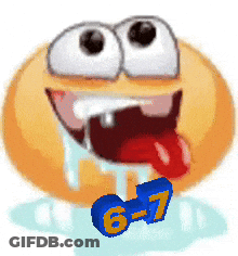 A Cartoon Smiley Face With Tongue Out And The Number 6-7 On It GIF