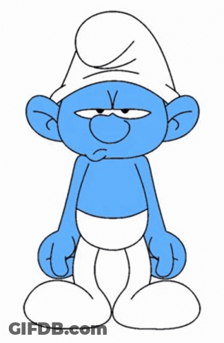 A Cartoon Smurf Is Sitting Down With His Eyes Closed And A Sad Look On His Face . GIF