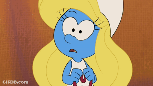 A Cartoon Smurf With Blonde Hair And Blue Eyes GIF