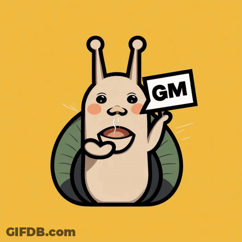 A Cartoon Snail Holding Up A Sign That Says Gm GIF
