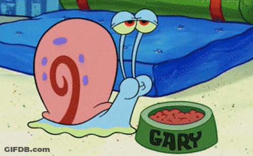 A Cartoon Snail Is Eating From A Green Bowl That Says Gary GIF