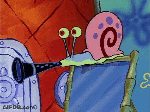 A Cartoon Snail Is Playing A Clarinet In Front Of A Mirror With The Letter S On It GIF