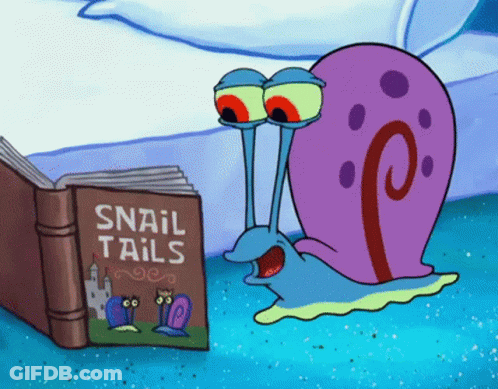 A Cartoon Snail Is Reading A Book About Snail Tails GIF