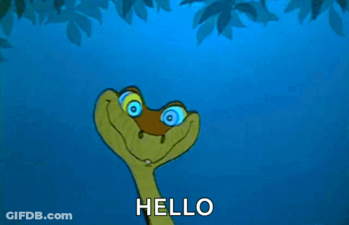 A Cartoon Snake Is Smiling And Says " Hello " GIF