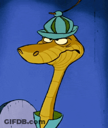 A Cartoon Snake Is Wearing A Blue Hat And A Blue Shirt GIF