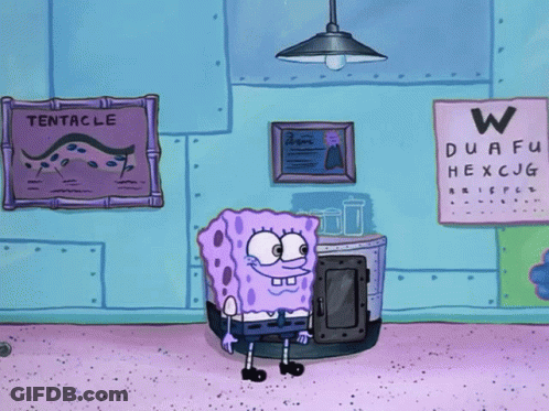 A Cartoon Spongebob Is Standing In Front Of A Tentacle Poster GIF