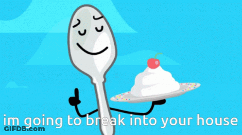 A Cartoon Spoon Is Holding A Plate With Whipped Cream And A Cherry On It GIF