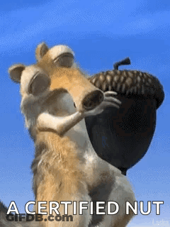 A Cartoon Squirrel Is Holding An Acorn In His Mouth . GIF