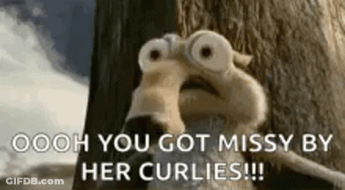 A Cartoon Squirrel Is Standing Next To A Tree And Says `` You Got Missy By Her Curlies ! '' GIF