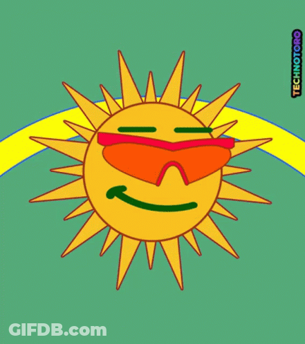 A Cartoon Sun Wearing Sunglasses And The Words Ibrilla Ecuador Below It GIF
