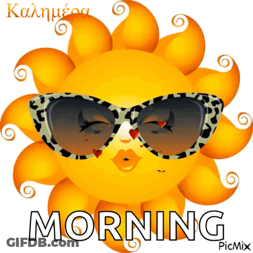 A Cartoon Sun Wearing Sunglasses With The Words Morning Written Below It GIF