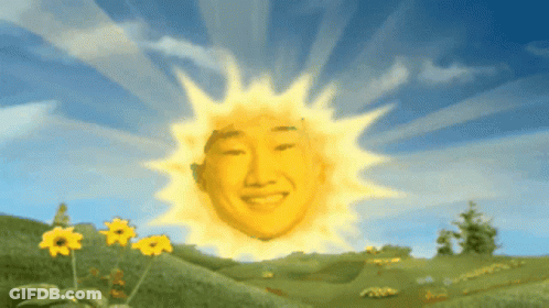 A Cartoon Sun With A Man 'S Face In It GIF
