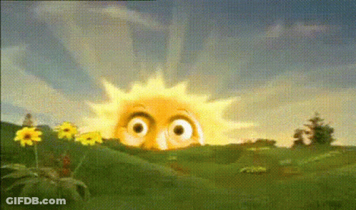 A Cartoon Sun With A Surprised Look On Its Face Is In A Field Of Sunflowers GIF