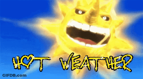 A Cartoon Sun With The Words Hot Weather Written Below It GIF
