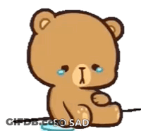 A Cartoon Teddy Bear Is Crying And Holding A Bottle Of Water . GIF