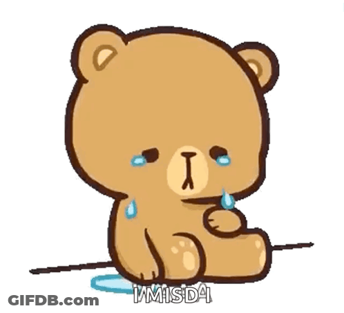 A Cartoon Teddy Bear Is Crying And Holding A Flower In His Hand . GIF