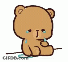 A Cartoon Teddy Bear Is Crying And Sitting On The Ground . GIF