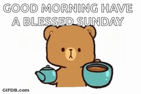 A Cartoon Teddy Bear Is Drinking A Cup Of Coffee . GIF