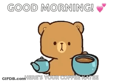 A Cartoon Teddy Bear Is Pouring Coffee Into A Cup . GIF