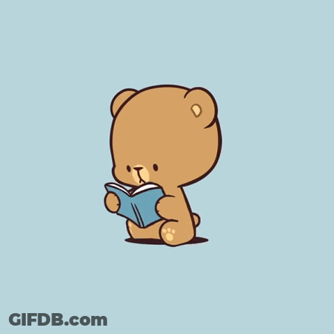 A Cartoon Teddy Bear Is Reading A Book GIF