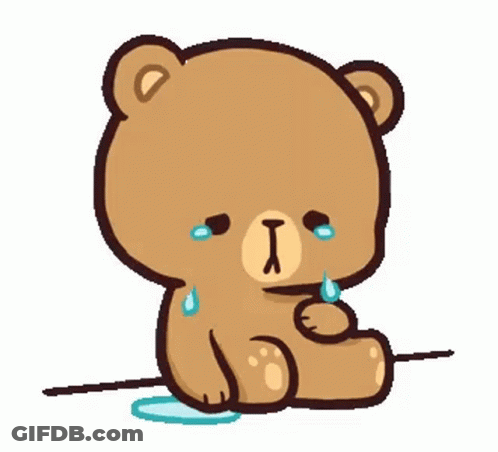 A Cartoon Teddy Bear Is Sitting On The Ground With Tears Running Down Its Face . GIF