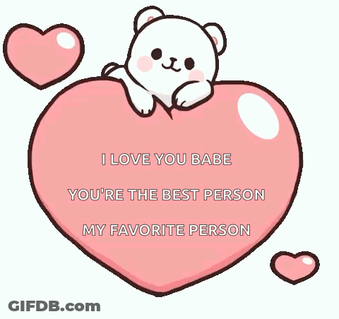 A Cartoon Teddy Bear Is Sitting On Top Of A Pink Heart With A Message . GIF