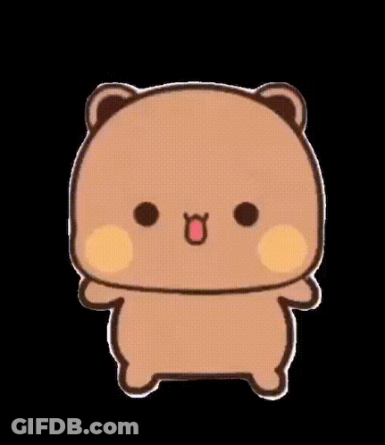 A Cartoon Teddy Bear Is Standing On A Black Background And Smiling . GIF