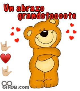 A Cartoon Teddy Bear Is Surrounded By Red Hearts And Says Un Abrazo Grandotooote Para Ti GIF