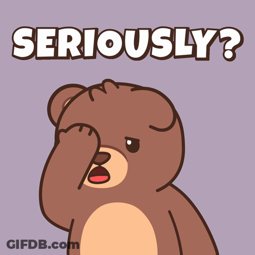 A Cartoon Teddy Bear Says Seriously With A Purple Background GIF