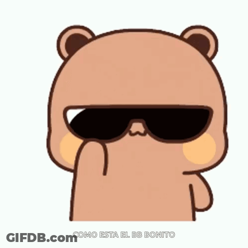 A Cartoon Teddy Bear Wearing Sunglasses Is Pointing At His Face . GIF