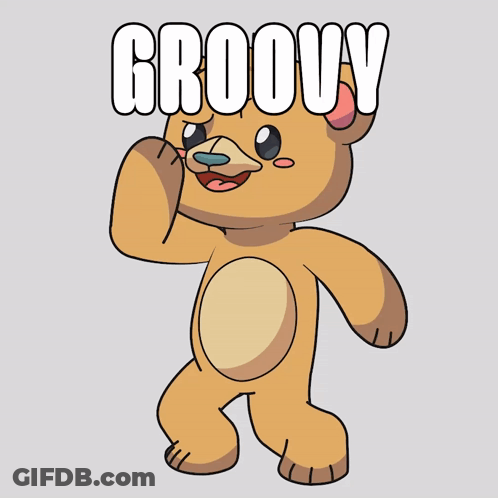 A Cartoon Teddy Bear With The Word Groovy Above It GIF