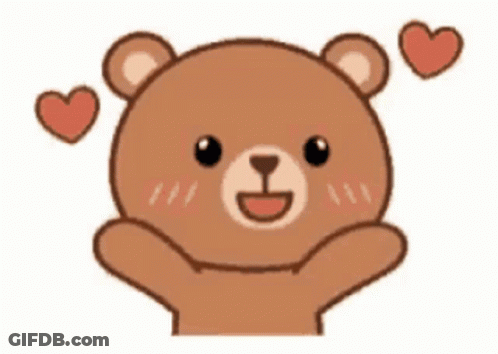 A Cartoon Teddy Bear With Two Hearts Behind It . GIF