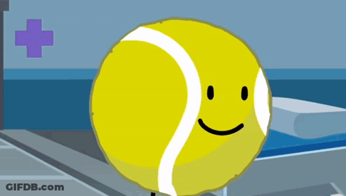 A Cartoon Tennis Ball With A Smiley Face On It GIF
